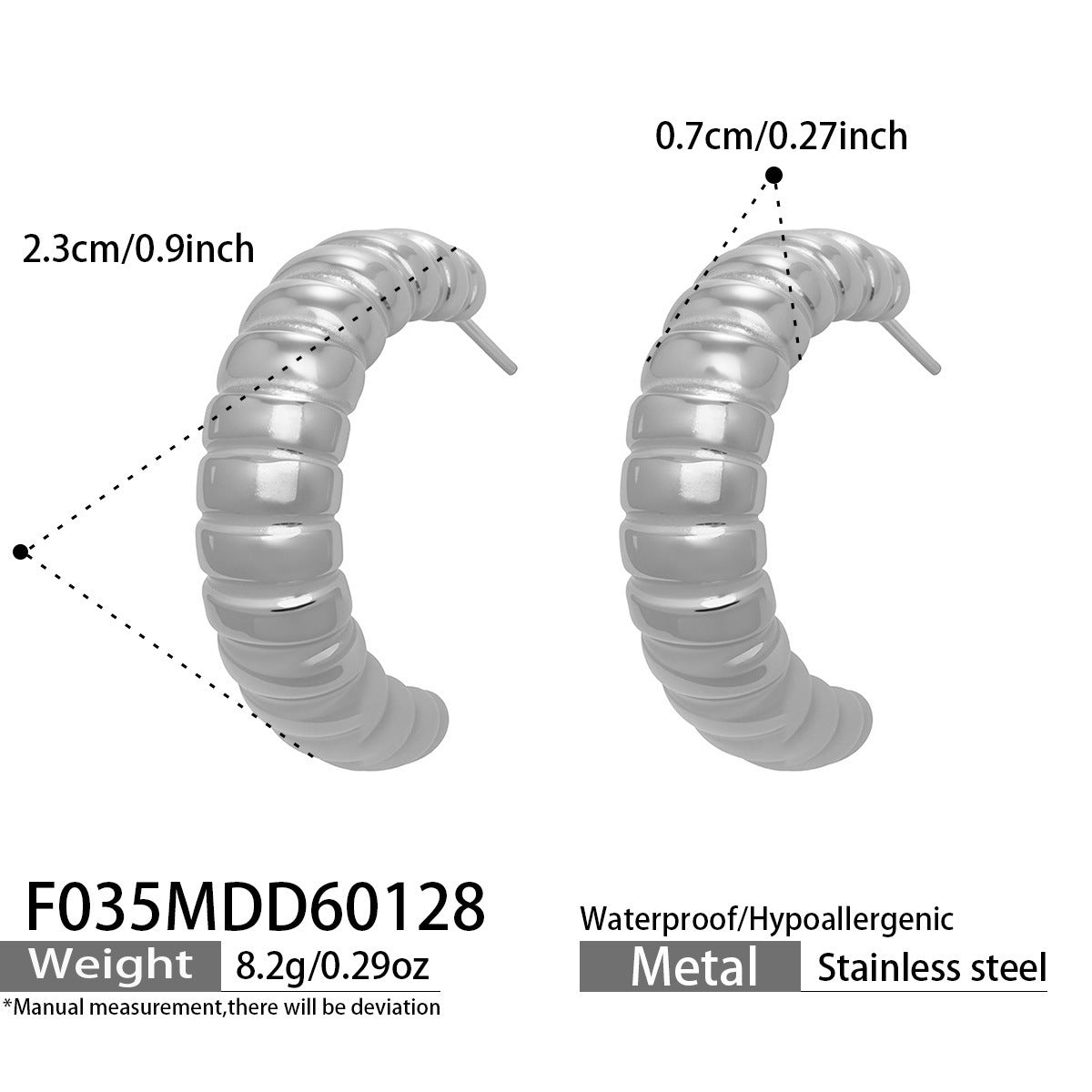 B廠【F035】歐美時尚螺紋C型時尚環形耳環ins簡約輕奢風百搭耳環不鏽鋼耳環女
 26.02-1