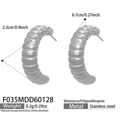 B廠【F035】歐美時尚螺紋C型時尚環形耳環ins簡約輕奢風百搭耳環不鏽鋼耳環女
 26.02-1