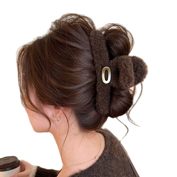 C廠【Y1004】氣質金標毛絨抓夾女時尚洋氣鯊魚夾2025新款大號髮夾高級感髮飾
 26.01-1