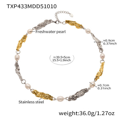 B廠【TXP433】中古氣質淡水珍珠異形重工配件手鍊項鍊套組不鏽鋼18k鍍金
 25.10-3