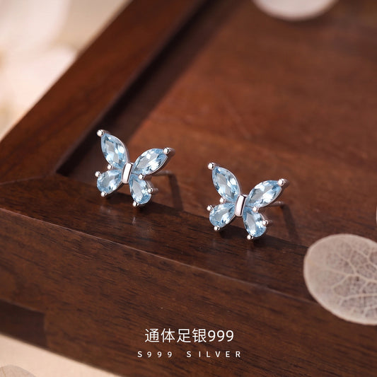 D廠【YC9346E】足銀S999蝴蝶鋯石耳環溫柔森系時尚氣質甜美精緻日常小眾耳飾
 26.09-2