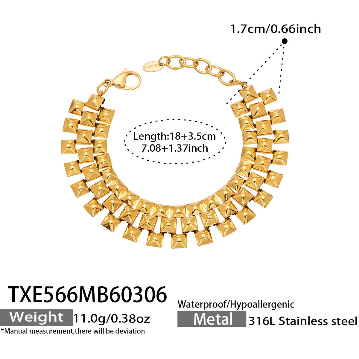 B廠【TXE566】歐美時尚輕奢三排鉚釘手工組裝項鍊手鍊套裝不銹鋼保色跨境飾品潮
 26.03-2