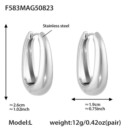 B廠【F583】精拋卡扣U型雙色間電耳環不鏽鋼鍍18k真金耳環歐美百搭新款 25.08-5