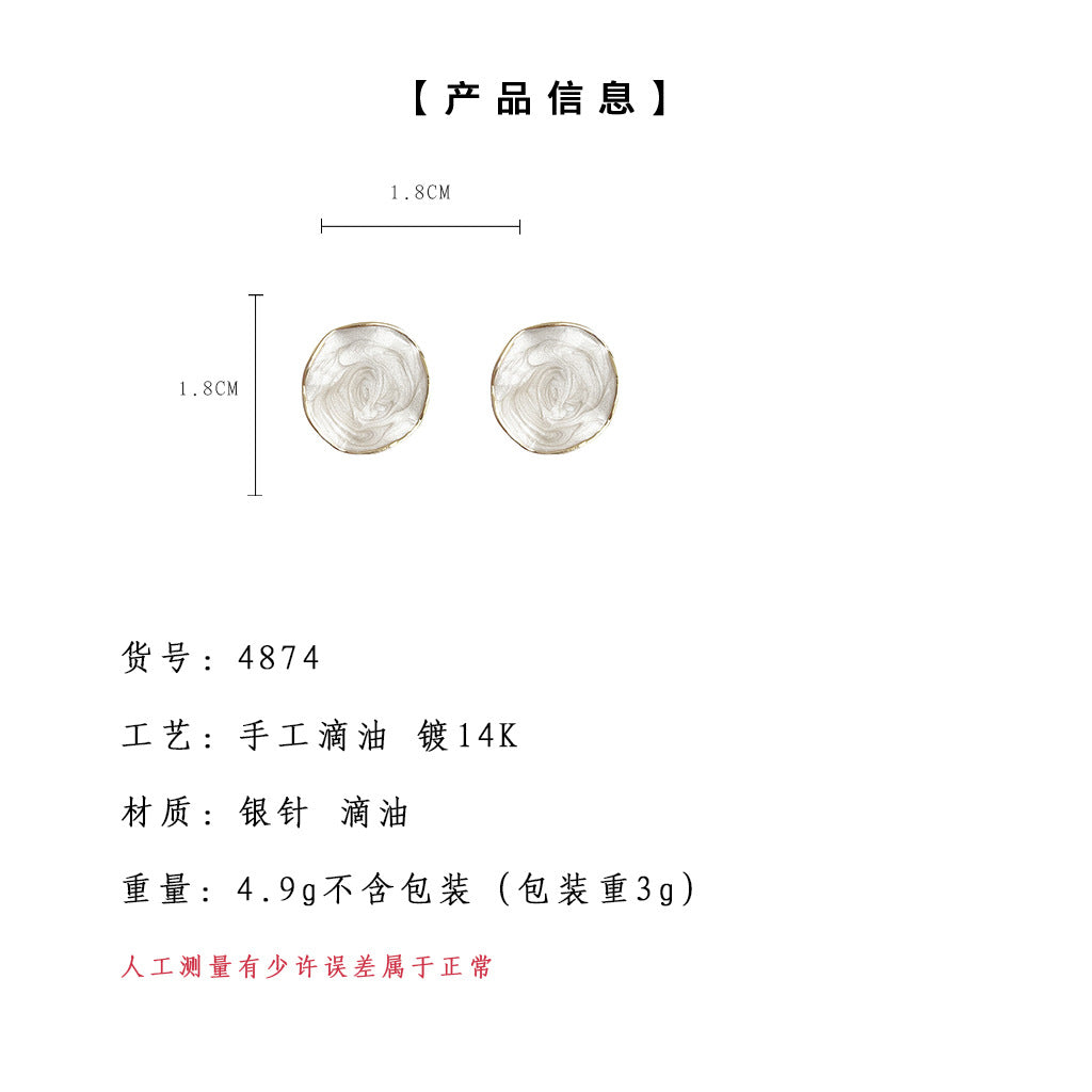 C廠【4874】小設計~不規則起伏圓形幾何手工滴油鍍14K耳環女時尚新款簡約耳飾 24.09-3