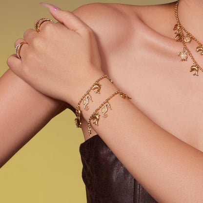 B廠【TXP494】海洋風DIY多吊墜滿鑽鋯石吊墜項鍊手鍊手鍊套組不銹鋼鍍18k真金
 25.11-4