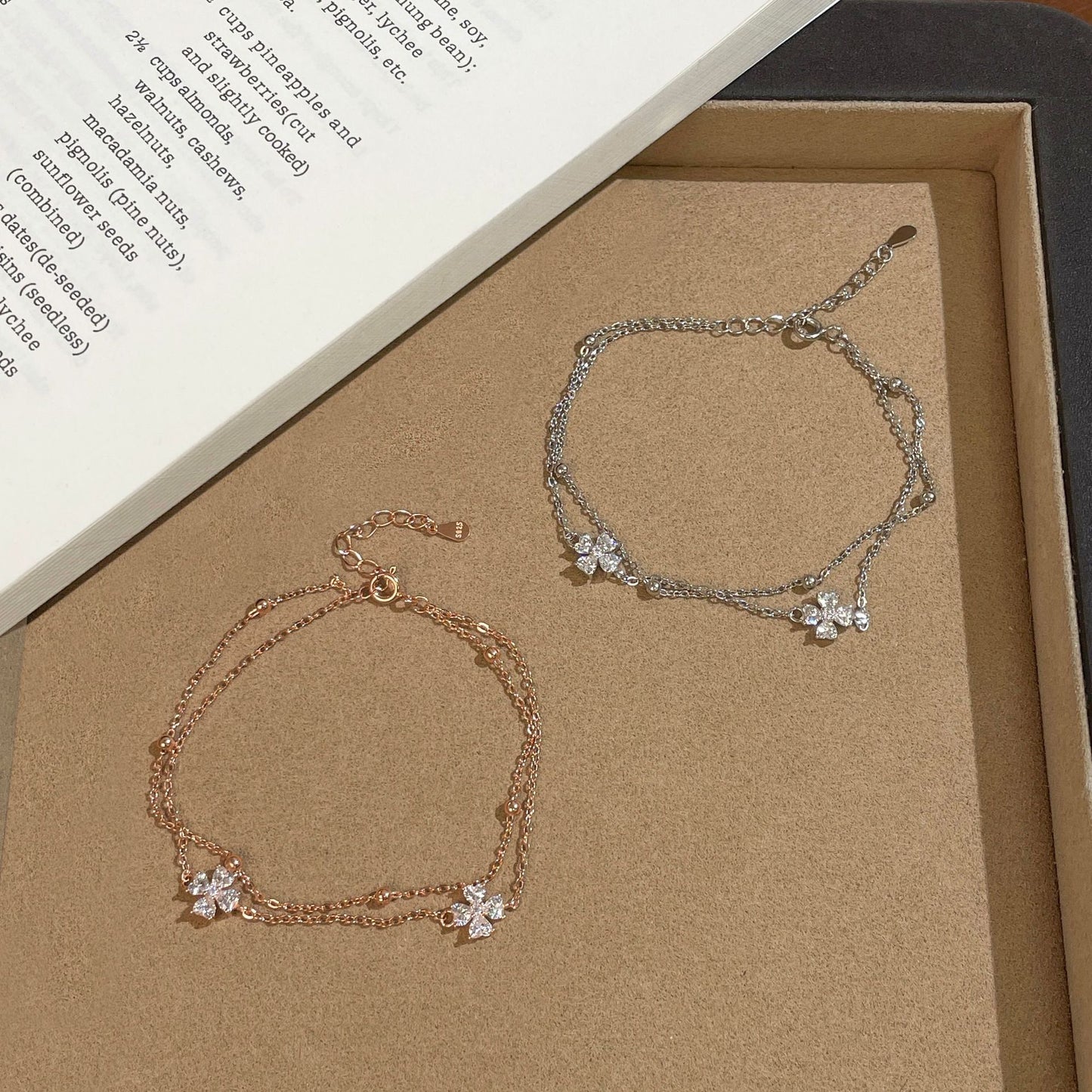 F廠【XDQ0009S】925純銀四葉草雙層手鍊女輕奢高級感手飾節日禮物通勤百搭款
 25.10-5