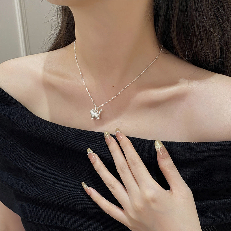 F廠【DQ1363N】足銀999韓系簡約傲嬌貓咪項鍊女可愛卡通立體小貓純銀鎖骨鏈  25.07-1