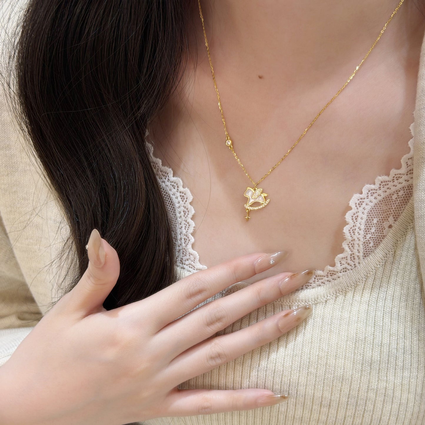 E廠【XDQ0230N】925純銀天使木馬項鍊女小眾設計百搭2026年本命年鎖骨鏈
 25.12-2