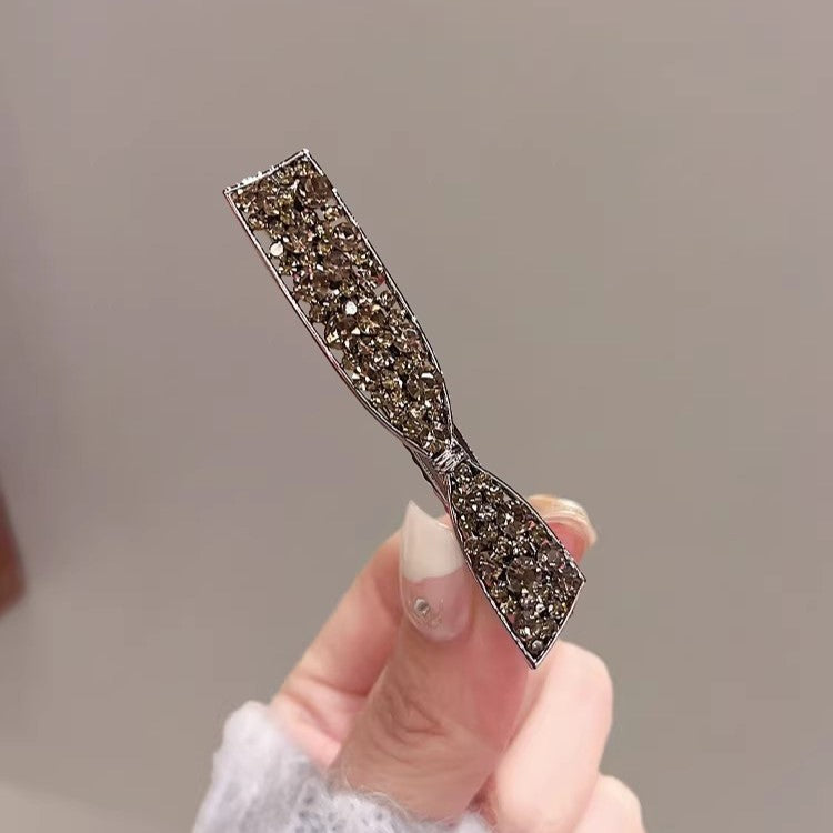 C廠【X4】黑色水鑽瀏海側邊髮夾金屬水鑽夾子頭飾精緻鴨嘴夾髮卡蝴蝶結邊夾
 26.03-2