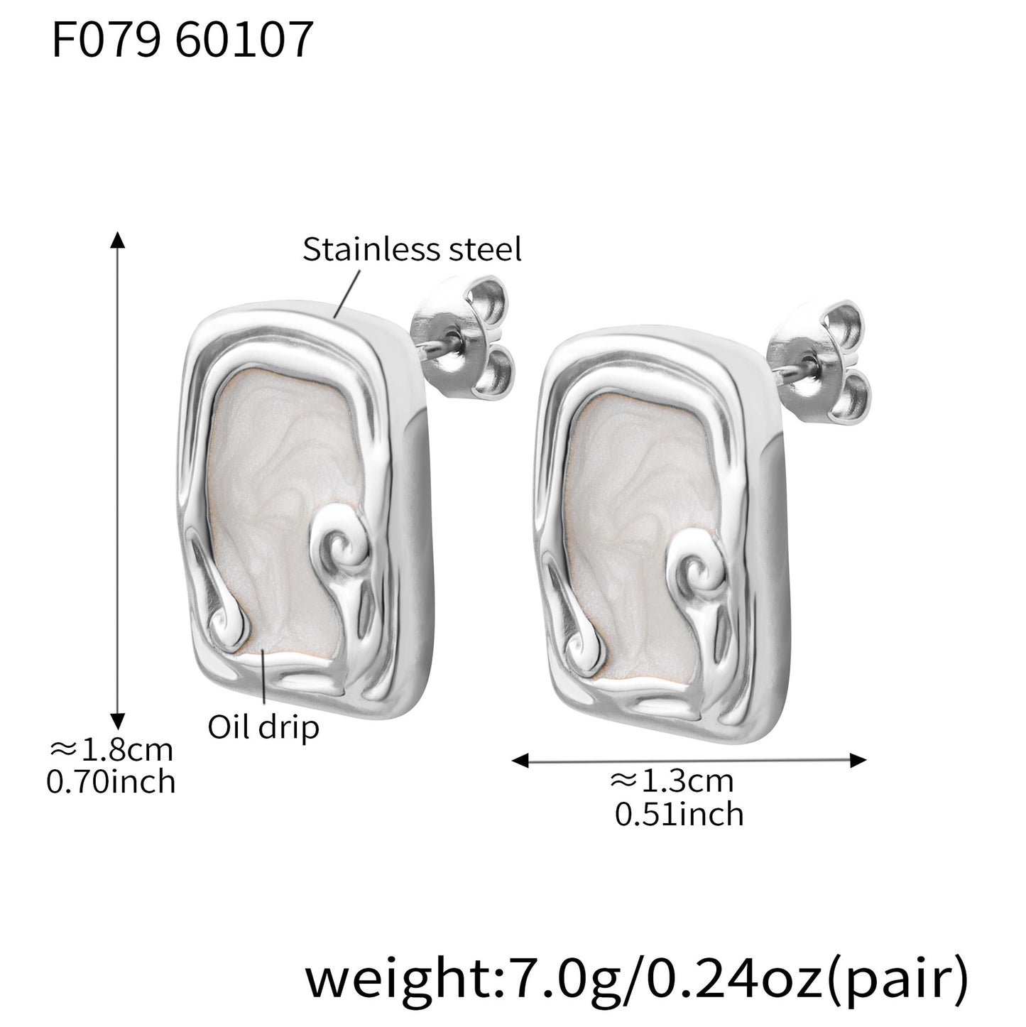 B廠【F079】歐美輕奢風方形琺瑯彩釉耳環不銹鋼材質鍍18k真金高級感氣質耳飾
 26.01-2