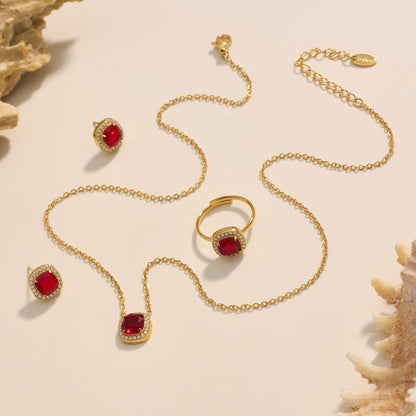 B廠【TXP330】新中式配件不鏽鋼5A鋯石項鍊耳環組ins小眾設計開口戒指 25.08-1