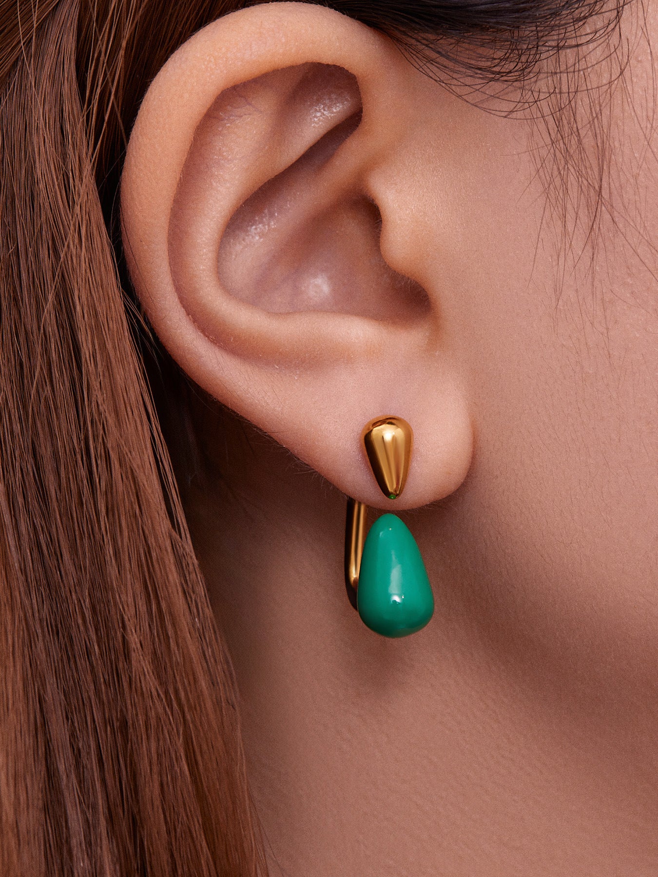 B廠【F319】不鏽鋼幾何水滴耳環鍍18k金琺瑯彩釉滴油個性百搭膠塞耳飾
 25.11-1