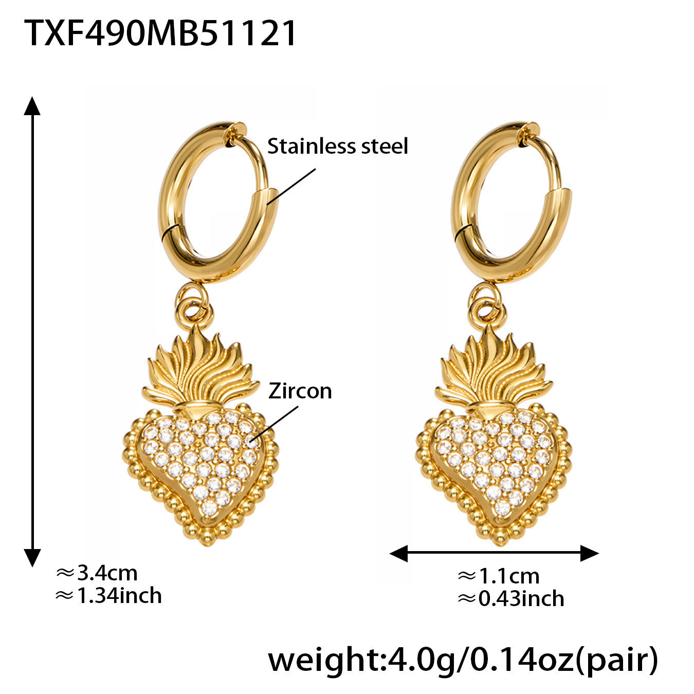 B廠【TXP490】5A鋯石愛心皇冠吊墜項鍊耳環手鍊戒指組不銹鋼鍍18k真金
 25.11-4