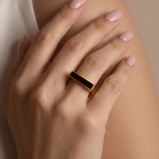 B廠【A332】不鏽鋼方塊滴油幾何戒指 鍍18k金ins歐美時尚輕奢個性氣質食指戒
 26.01-1