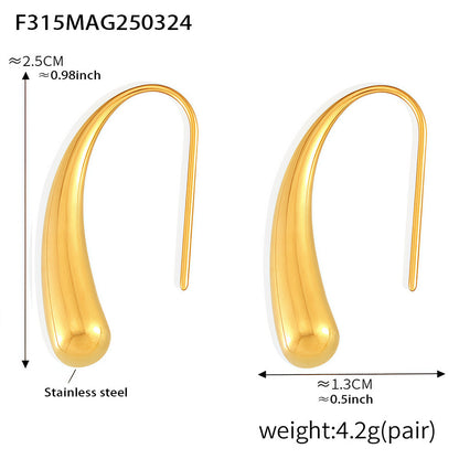 B廠【F315】水滴形耳鉤耳環極簡小眾設計感不鏽鋼PVD鍍18K真金跨境耳飾 25.03-4