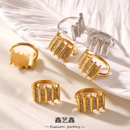 B廠【A788】ins小眾設計多排捷克鑽開口戒指不鏽鋼尾戒簡約時尚不掉色 25.07-2