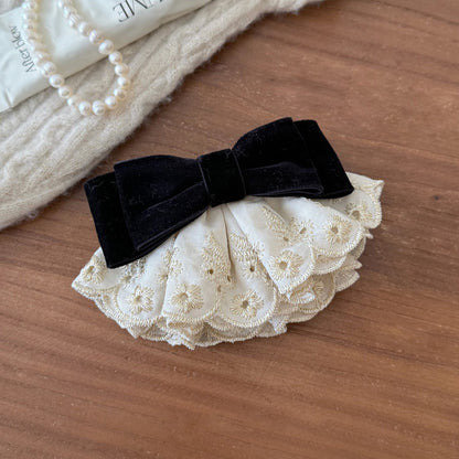 C廠【F15】法式蕾絲蝴蝶結裙擺髮夾女2025新款高級彈簧夾復古千金風髮飾頭飾
 25.12-2「C廠-單筆結帳需滿，NT$500出貨(不含運費)」