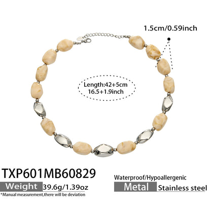 B廠【TXP601】歐美高級感小眾不鏽鋼鍍18k金樹脂橢圓串珠項鍊手鍊飾品首飾套裝
 26.09-1