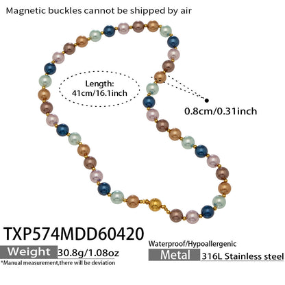 B廠【TXP574】歐美新款彩色貝珠金珠手工串珠項鍊手鍊套組chic時尚流行輕奢飾品
 26.04-5
