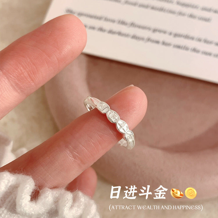 E廠【XDQ8869R】S999純銀小眾設計日進鬥金戒指女高級感吉言開口指環通勤百搭
 25.11-4