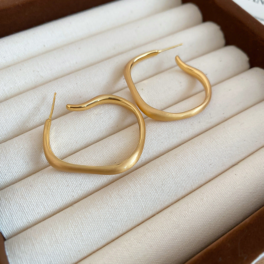 A廠【HE25734】真金電鍍925銀針不規則霧面金屬耳圈輕奢高級感耳環冷淡風小眾耳飾女
 25.11-1