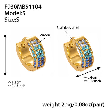 B廠【F930】ins風高品質彩色5A鋯石圓圈卡扣耳環不鏽鋼鍍18k真金耳飾女
 25.11-2