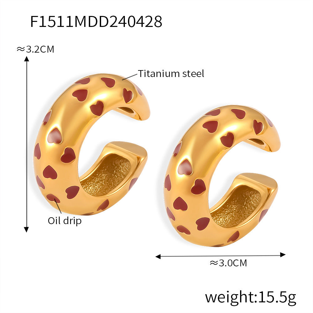 B廠【F1511-2】新款愛心鏤空C型空心耳夾鈦鋼鍍18K金滴油光面設計耳環百搭飾品女 24.05-1