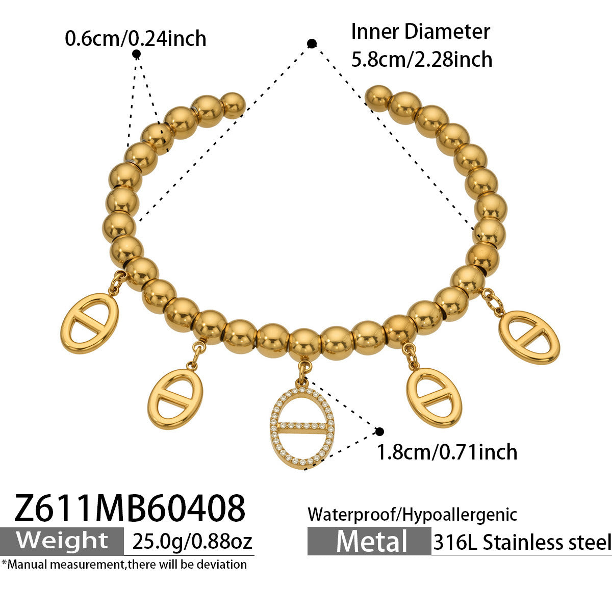 B廠【Z611】歐美個性時尚設計豬鼻子多吊墜開口手鐲組合微鑲嵌鋯石高質感手環
 26.04-3