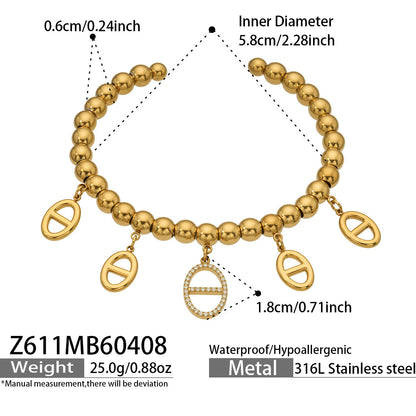 B廠【Z611】歐美個性時尚設計豬鼻子多吊墜開口手鐲組合微鑲嵌鋯石高質感手環
 26.04-3