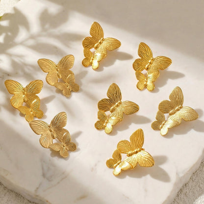 B廠【F036】歐美簡約chic風幾何蝴蝶紋理造型耳環小眾高級設計不鏽鋼鍍金耳環
 26.02-1