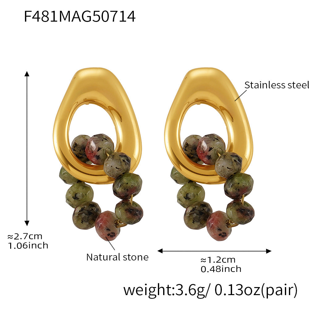 B廠【F481】歐美時尚個性幾何水滴形鏤空耳環簡約18K金藍松石耳飾 25.07-4