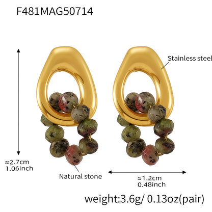 B廠【F481】歐美時尚個性幾何水滴形鏤空耳環簡約18K金藍松石耳飾 25.07-4