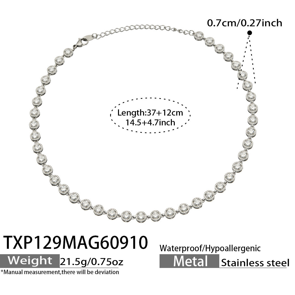 B廠【TXP129】新款橢圓彩色鋯石鎖骨鏈不銹鋼鍍金輕奢時尚手鍊項鍊耳環套裝
 26.09-3