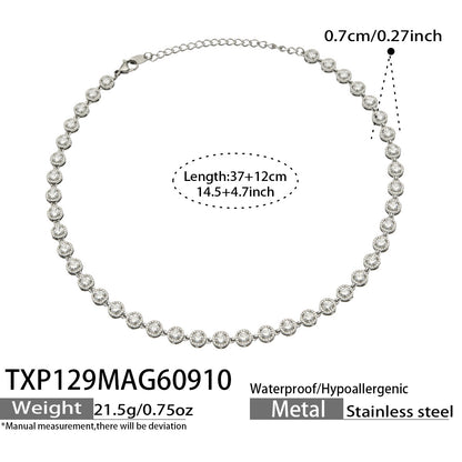 B廠【TXP129】新款橢圓彩色鋯石鎖骨鏈不銹鋼鍍金輕奢時尚手鍊項鍊耳環套裝
 26.09-3