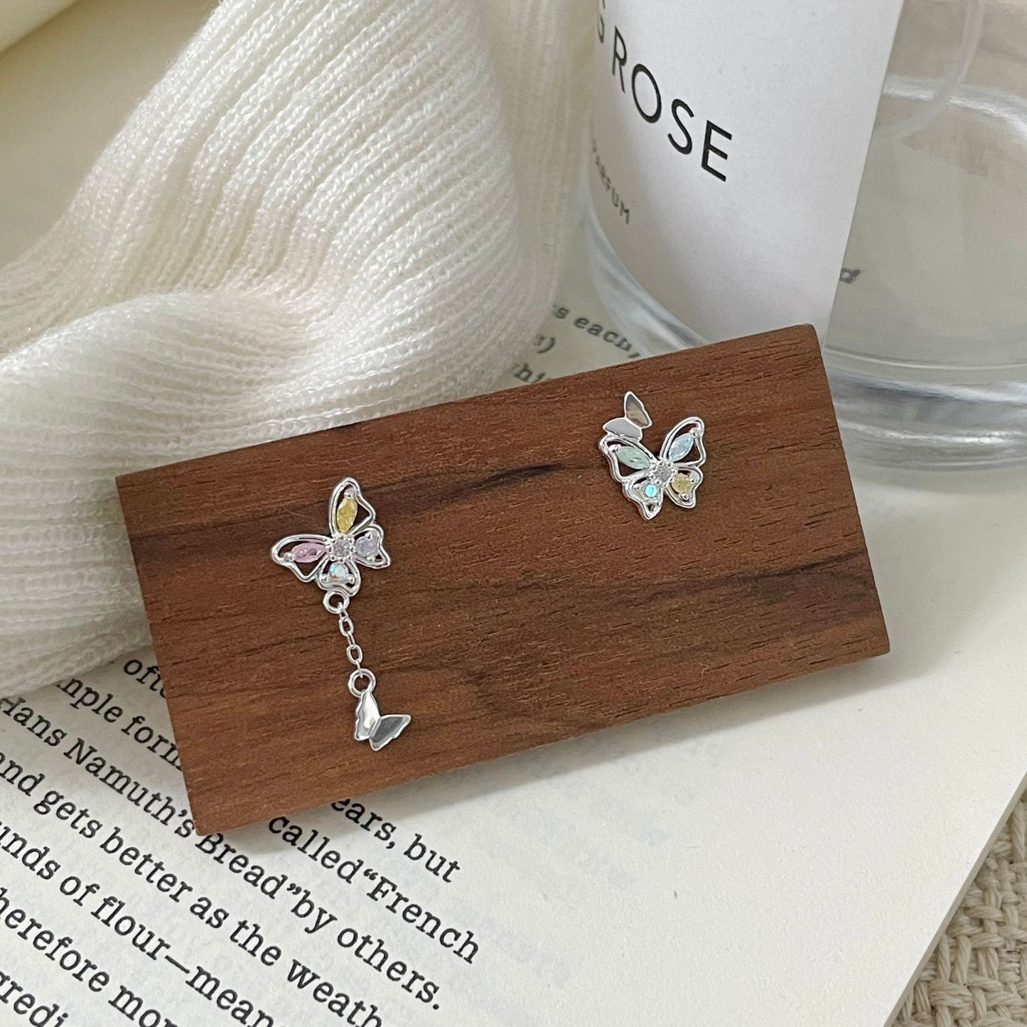 E廠【XDQ10251E】S999純銀時尚夢幻蝴蝶耳環女多巴胺紫色蝴蝶流蘇高級感耳飾品
 26.01-1