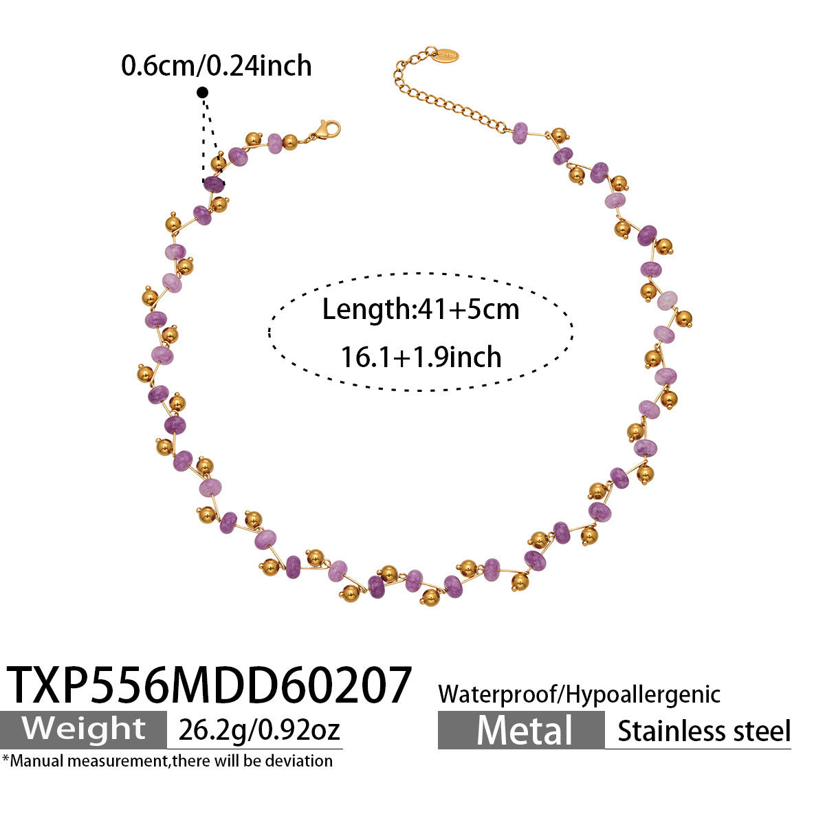 B廠【TXP556】歐美ins小眾時尚設計天然切割水晶石手工項鍊手鍊套裝不鏽鋼飾品
 26.03-2