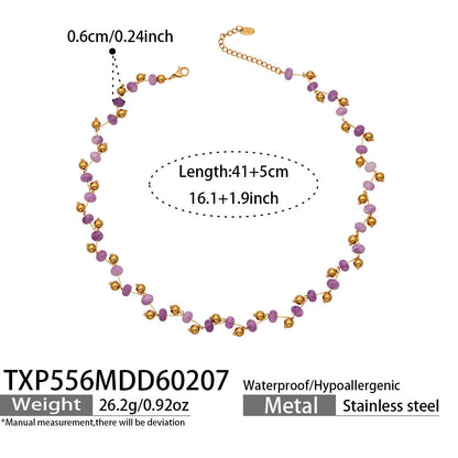 B廠【TXP556】歐美ins小眾時尚設計天然切割水晶石手工項鍊手鍊套裝不鏽鋼飾品
 26.03-2