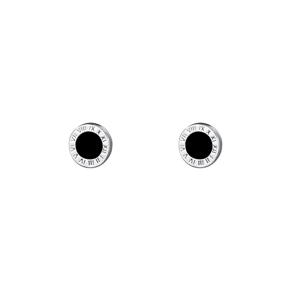 F廠【DQ10438E】999純銀小眾設計羅馬數位耳環女簡約氣質黑色滴膠圓環耳飾潮
 25.09-1