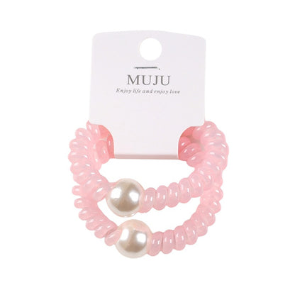 C廠【B149】2條卡裝電話線圈珍珠繩甜美果凍色馬尾皮筋 25.05-3「C廠-單筆結帳需滿，NT$500出貨(不含運費)」