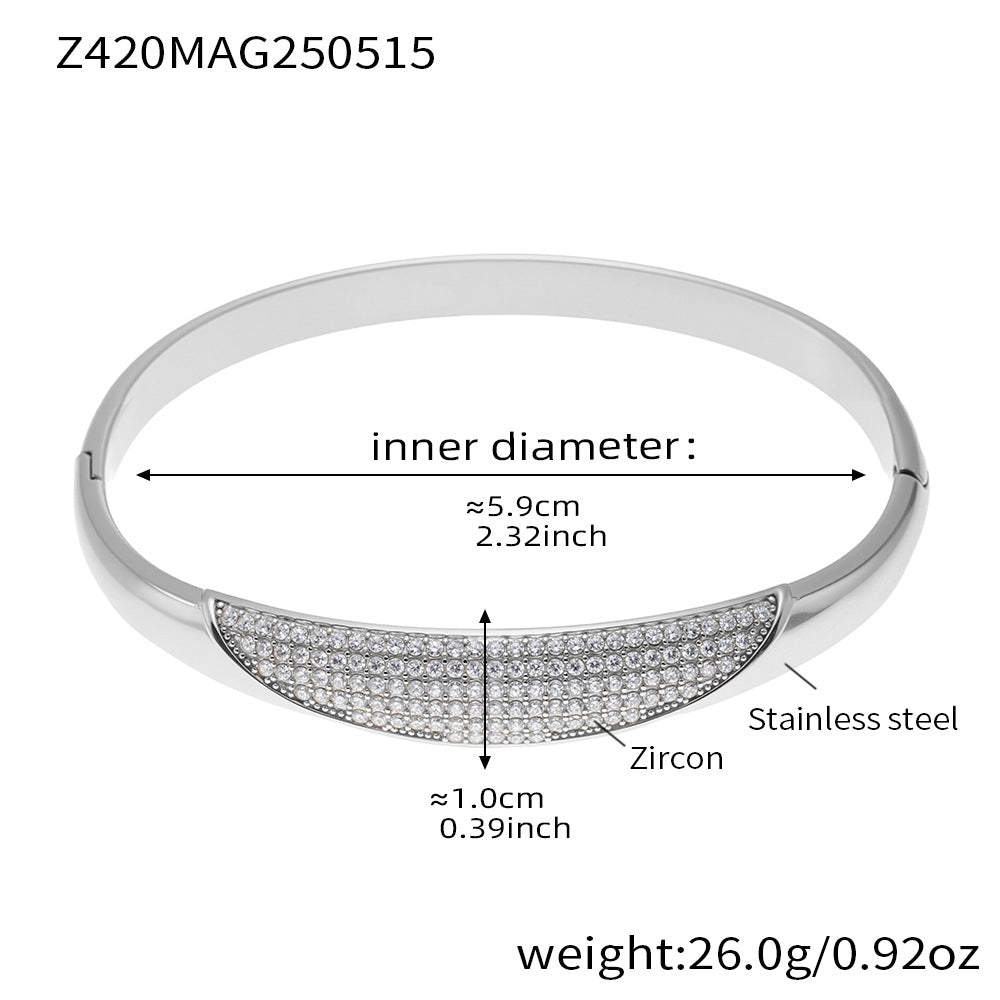B廠【Z420】歐美不鏽鋼幾何素圈5A鋯石卡扣手鐲不鏽鋼鍍18k金精緻手環 25.05-4
