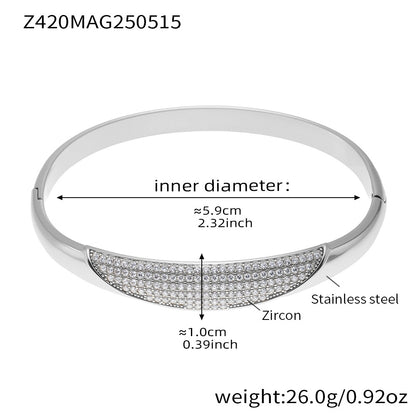 B廠【Z420】歐美不鏽鋼幾何素圈5A鋯石卡扣手鐲不鏽鋼鍍18k金精緻手環 25.05-4