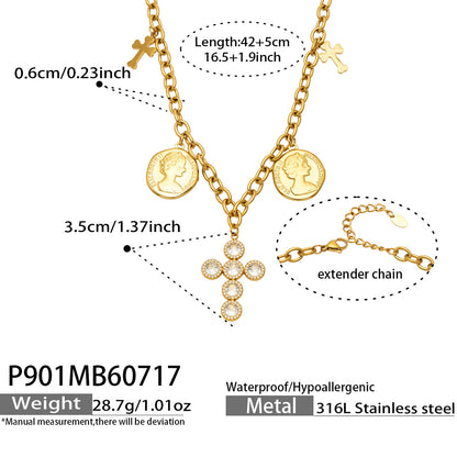 B廠【P901】歐美新款不鏽鋼鍍18k金 鑲嵌鋯石多吊墜項鍊女時尚百搭飾品
 26.07-4