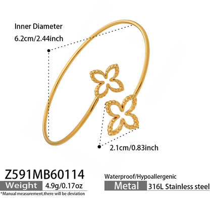 B廠【Z591】跨國個性簡約設計雙花鏤空開口手環不鏽鋼鍍18k真金時尚百搭手環
 26.03-2