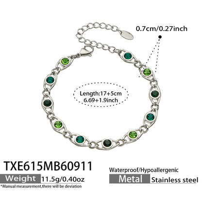 B廠【TXP615】歐美流行多巴胺高級感彩色鋯石不銹鋼手鍊項鍊不掉色時尚女鎖骨鏈
 26.09-3