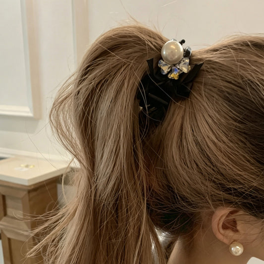 C廠【X865】高端氣質珍珠蝴蝶結高馬尾小號抓夾女2026新款髮夾後腦勺鯊魚夾子
 26.09-2「C廠-單筆結帳需滿，NT$500出貨(不含運費)」