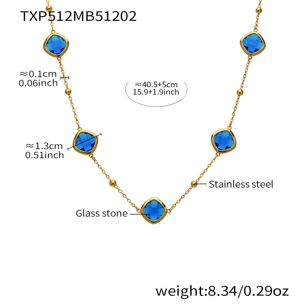 B廠【TXP512】不銹鋼正方形切面玻璃石手鍊項鍊耳環套裝歐美風潮酷氣質珠寶首飾
 25.12-2