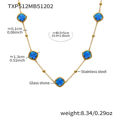 B廠【TXP512】不銹鋼正方形切面玻璃石手鍊項鍊耳環套裝歐美風潮酷氣質珠寶首飾
 25.12-2