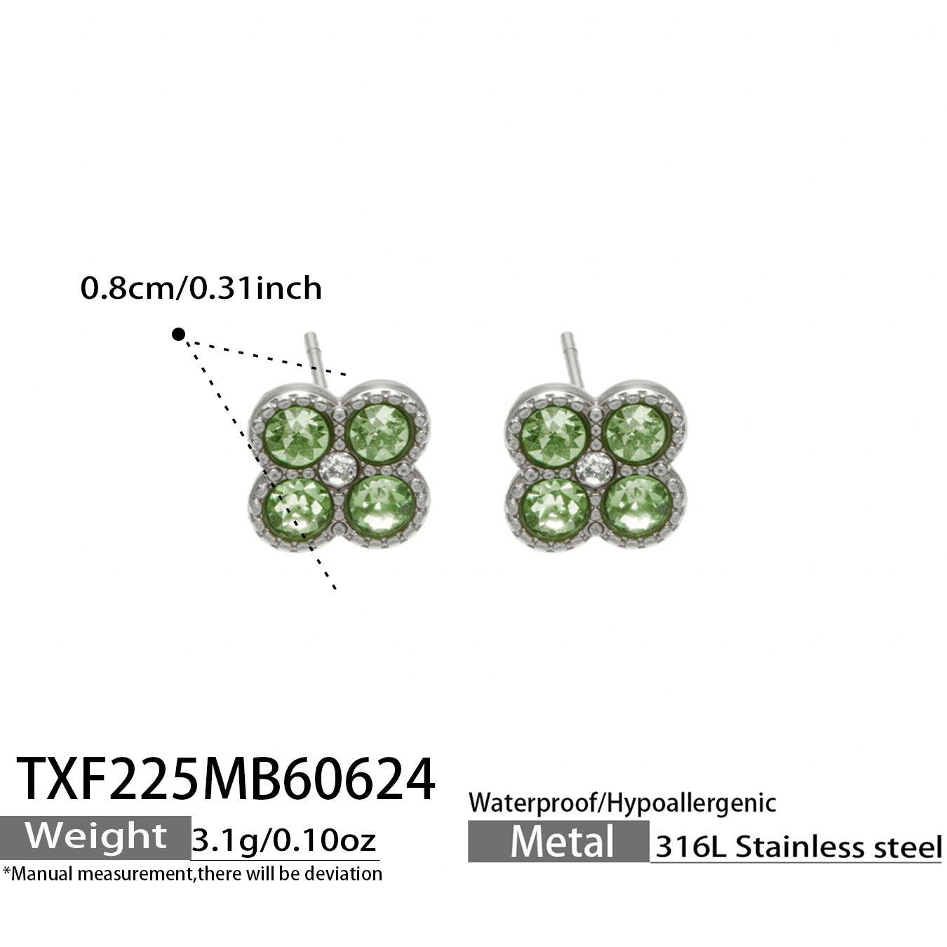B廠【TXP225】跨境時尚花朵鑲水鑽耳釘ins小眾精緻女士項鍊首飾套裝不銹鋼飾品 26.07-1