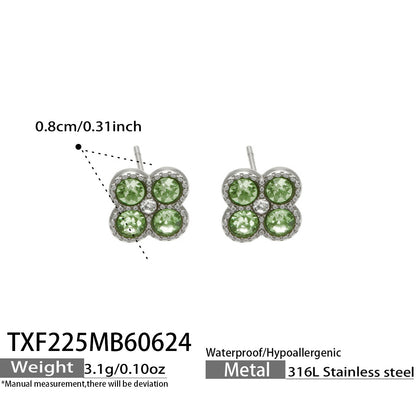 B廠【TXP225】跨境時尚花朵鑲水鑽耳釘ins小眾精緻女士項鍊首飾套裝不銹鋼飾品 26.07-1