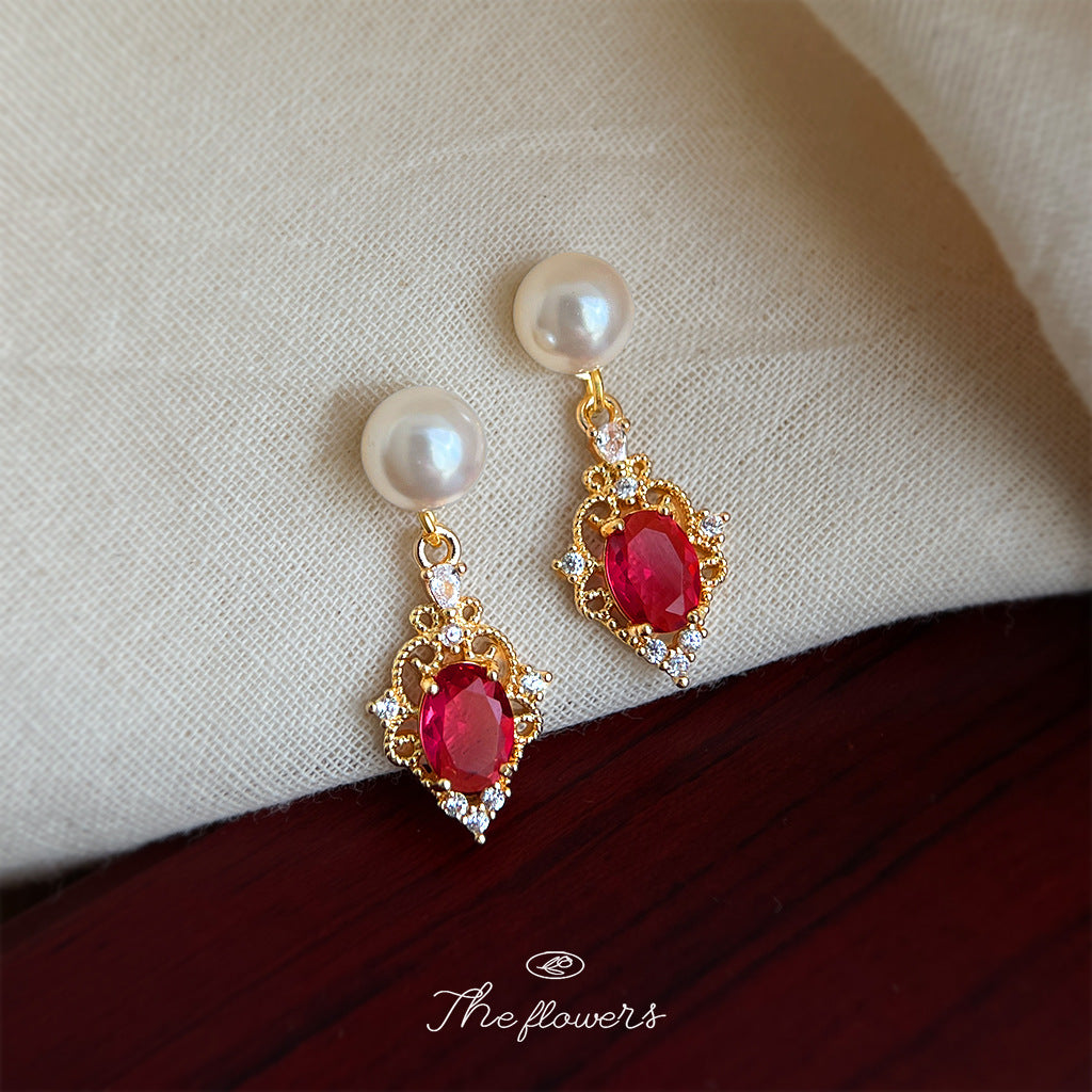 A廠【7087】港風法式文藝復古鋯石高級感玻璃珍珠耳環女氣質簡約幾何耳飾
 25.11-3